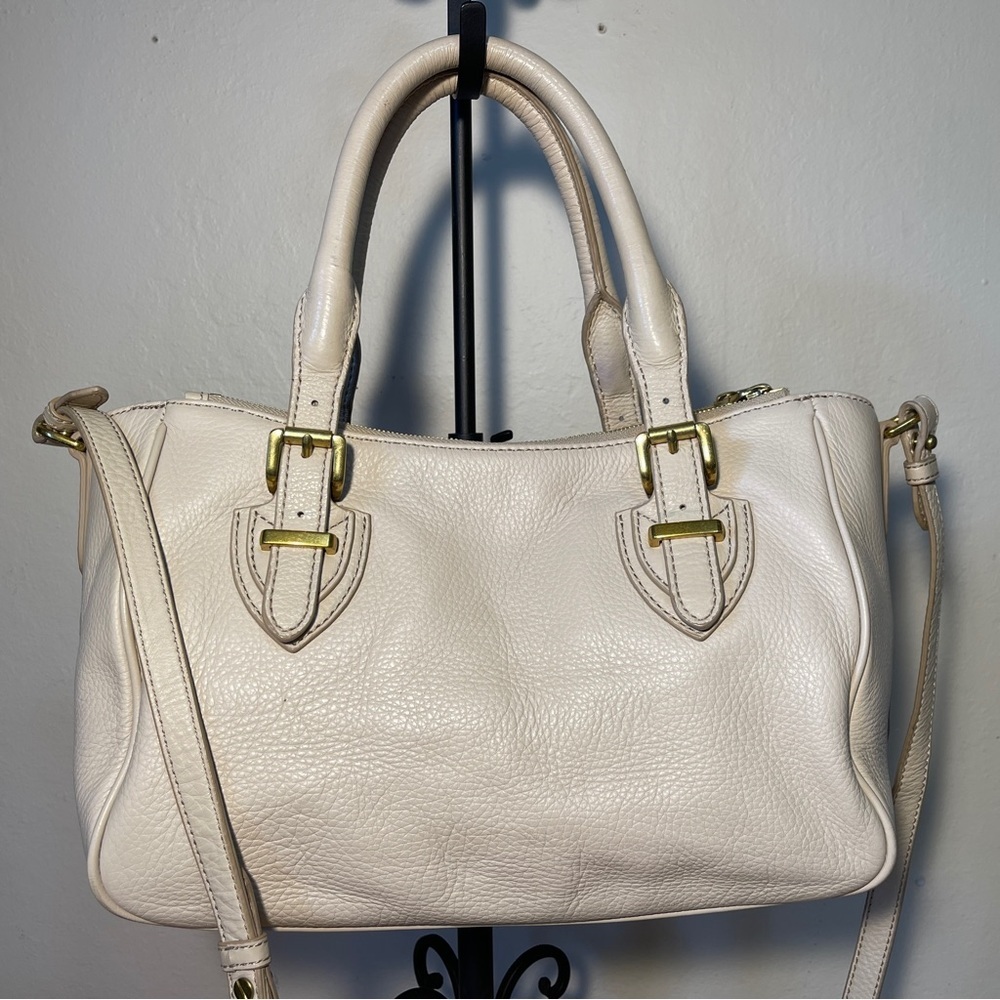 J.Crew Cream Leather Satchel Crossbody Bag Top Handle Purse